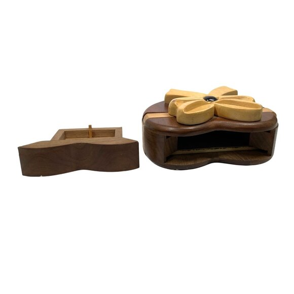 Handcrafted Wooden Heart Shaped Puzzle Ring Box Flower Jewelry & Keepsakes - Picture 3 of 10